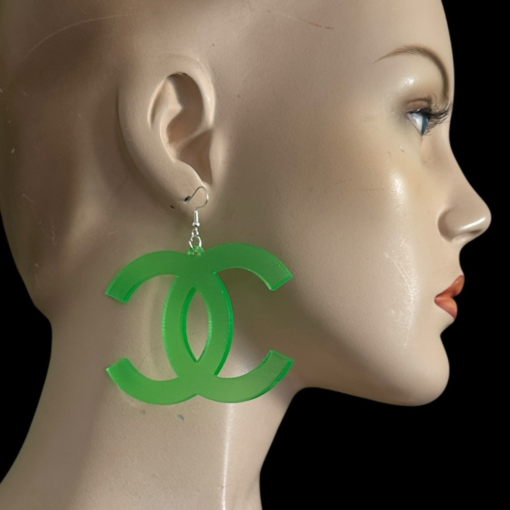 Streetwear Fashion Neon Green Earrings - Picture 2 of 9